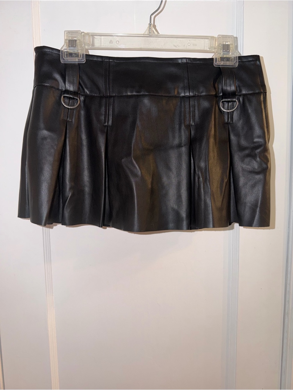 Killstar Black Faux Leather Pleated Mini Skirt with Buckle Accents
